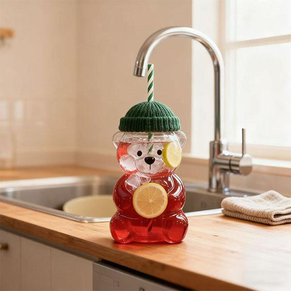 🐻✨   Holiday Bear Glass Cup with Straw❄️ | Festive Coffee & Beverage Glass 🎅🧸