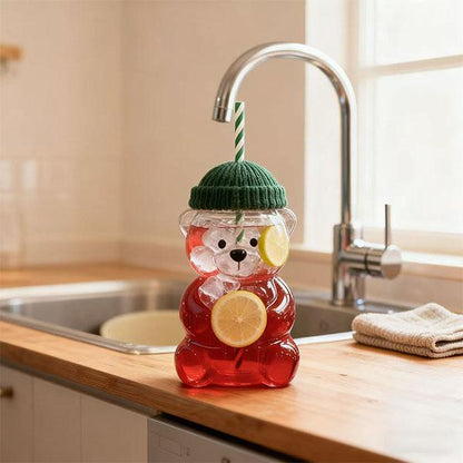 🐻✨   Holiday Bear Glass Cup with Straw❄️ | Festive Coffee & Beverage Glass 🎅🧸